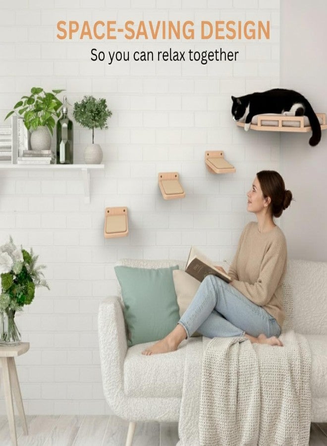 INICIO Cat Wall Shelves - Modern and Durable 3 Step Cat Furniture for Wall - Stylish Birch Floating Shelf for Cats up to 15lbs - Wooden Corner Shelves with Cushioned Perch - Natural Wood - Image 3